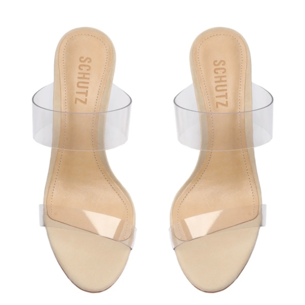 $130‎ Schutz Ariella Clear / Beige Sandal In Oyster ( 7 )